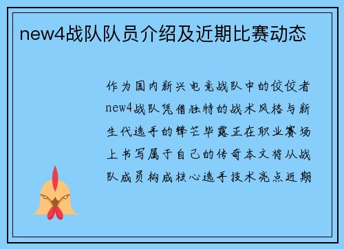 new4战队队员介绍及近期比赛动态