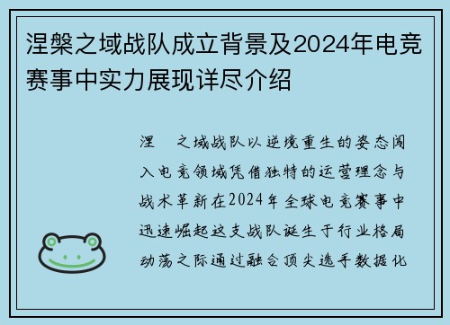 涅槃之域战队成立背景及2024年电竞赛事中实力展现详尽介绍